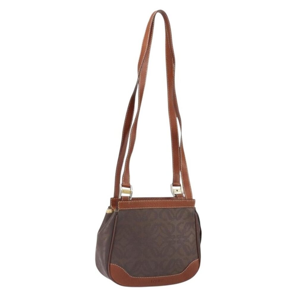 Authentic LOEWE Anagram Shoulder Bag PVC Brown Gold